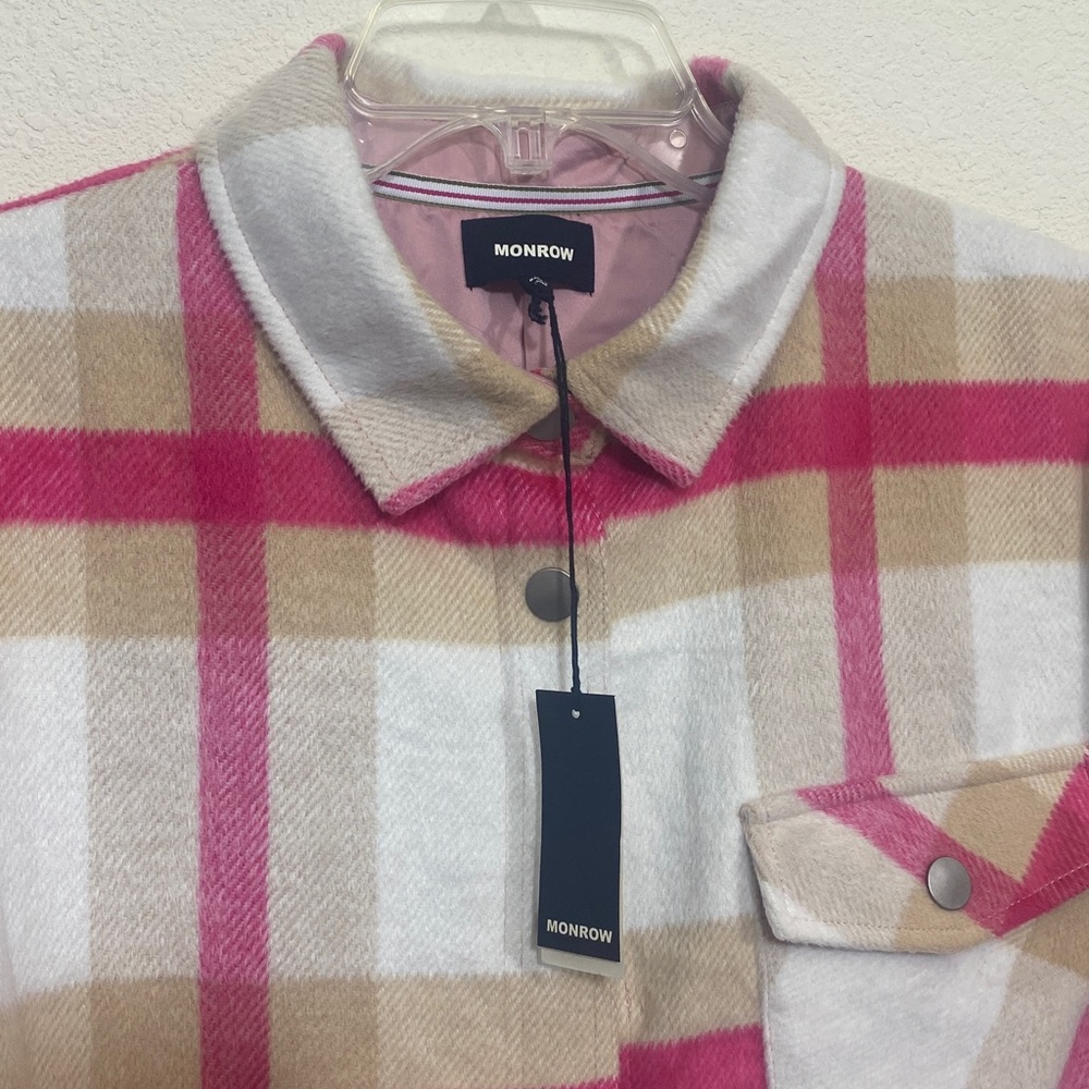 MONROW Snap-Front Plaid Flannel Boxy Jacket Coat Women's Size M
